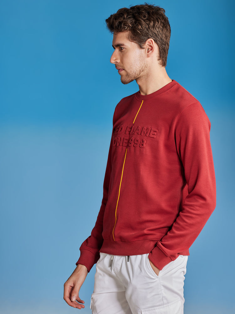 Red Interlock Embossed Crew Neck Sweatshirt