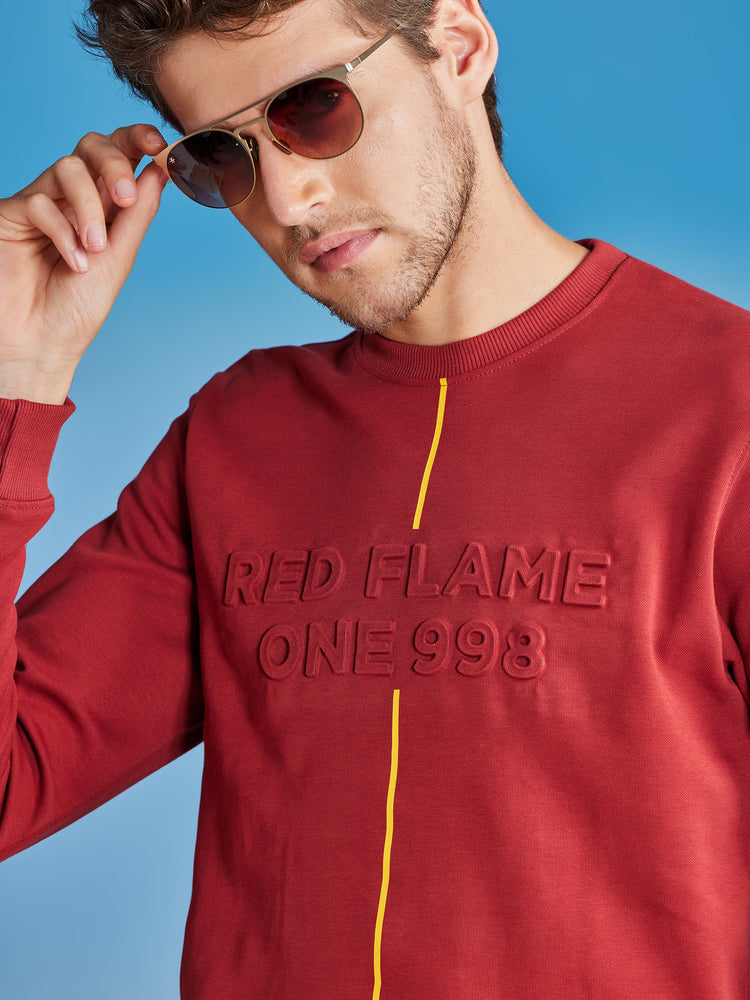 Red Interlock Embossed Crew Neck Sweatshirt
