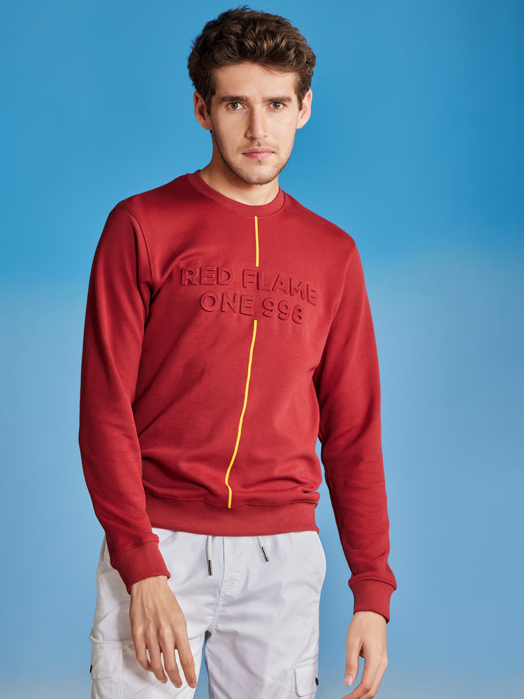Red Interlock Embossed Crew Neck Sweatshirt
