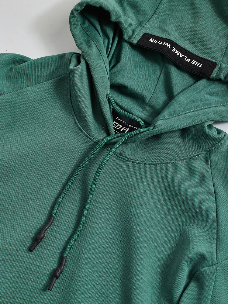 Green Solid Hooded Sweatshirt