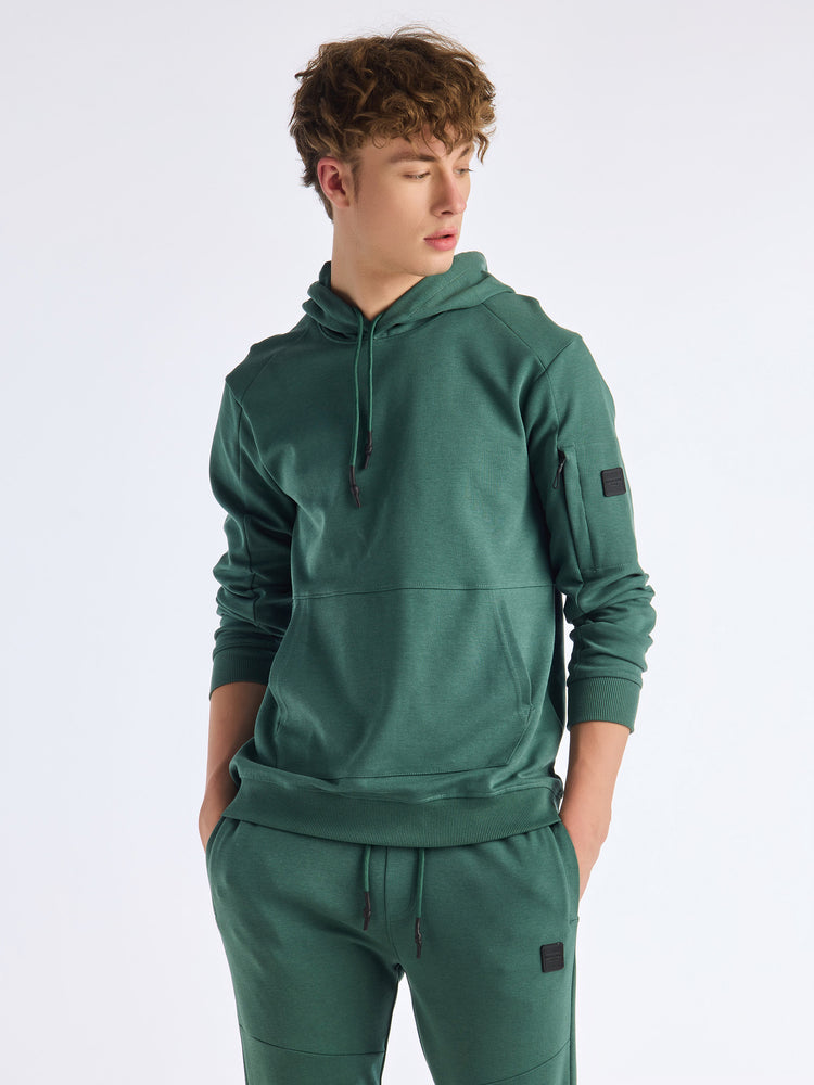Green Solid Hooded Sweatshirt