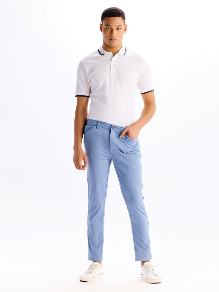 Blue  Plain Stretch Travel Pant