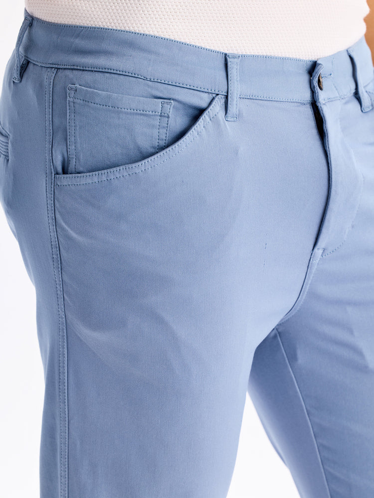 Blue  Plain Stretch Travel Pant