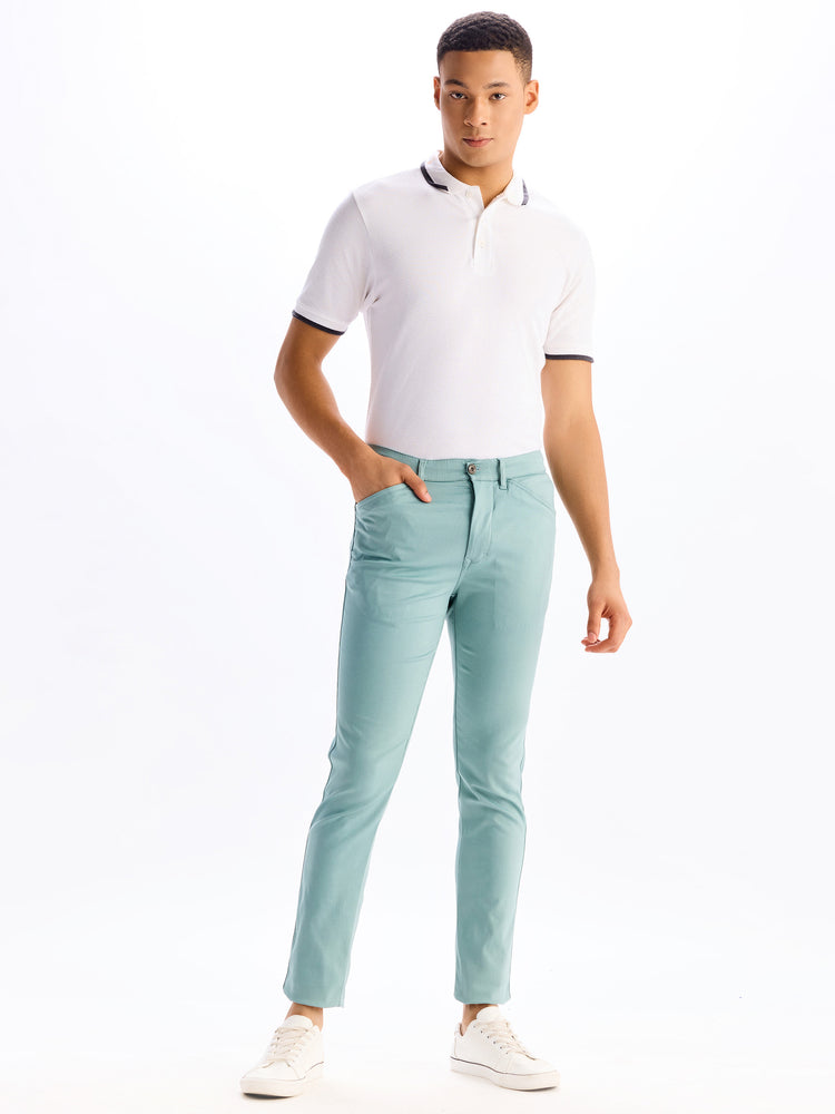 Green  Plain Stretch Travel Pant