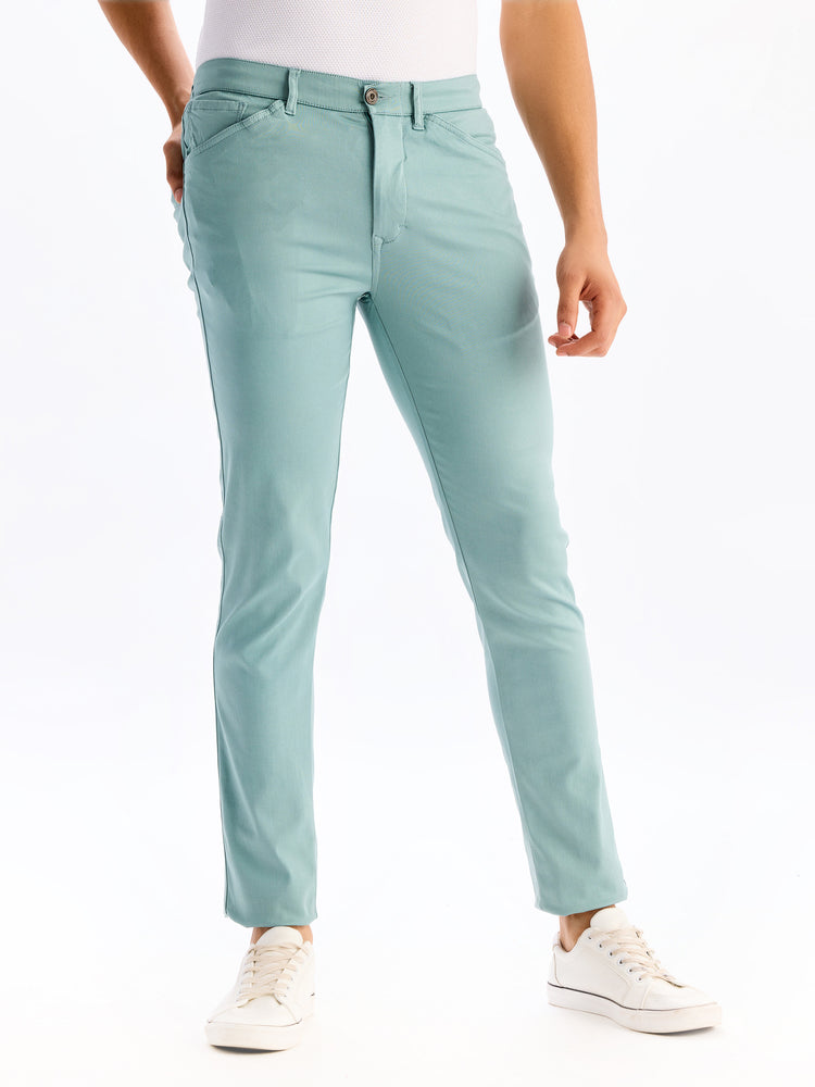 Green  Plain Stretch Travel Pant