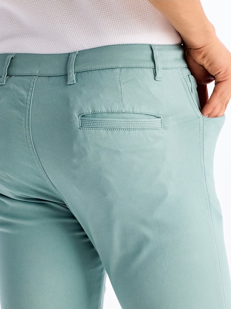 Green  Plain Stretch Travel Pant