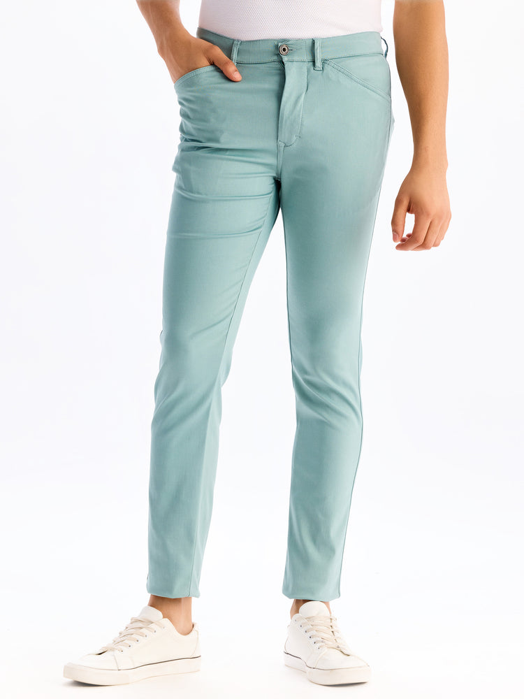 Green  Plain Stretch Travel Pant