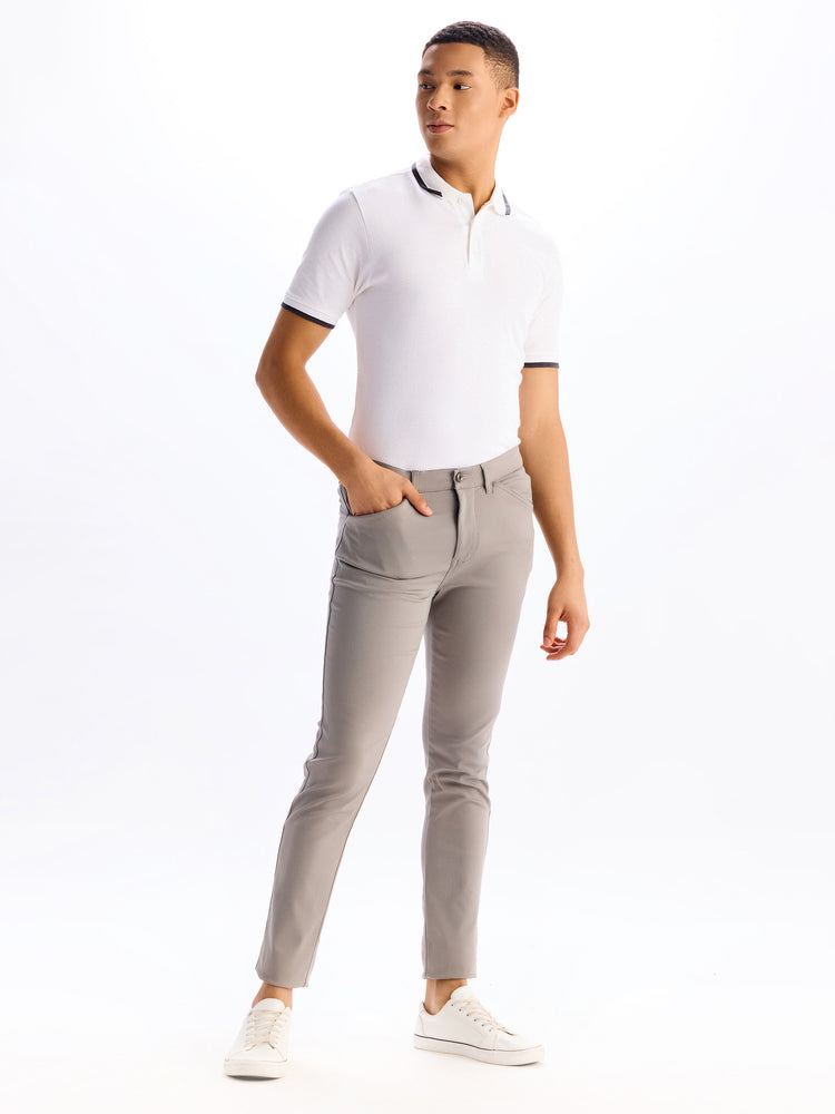 Grey  Plain Stretch Travel Pant