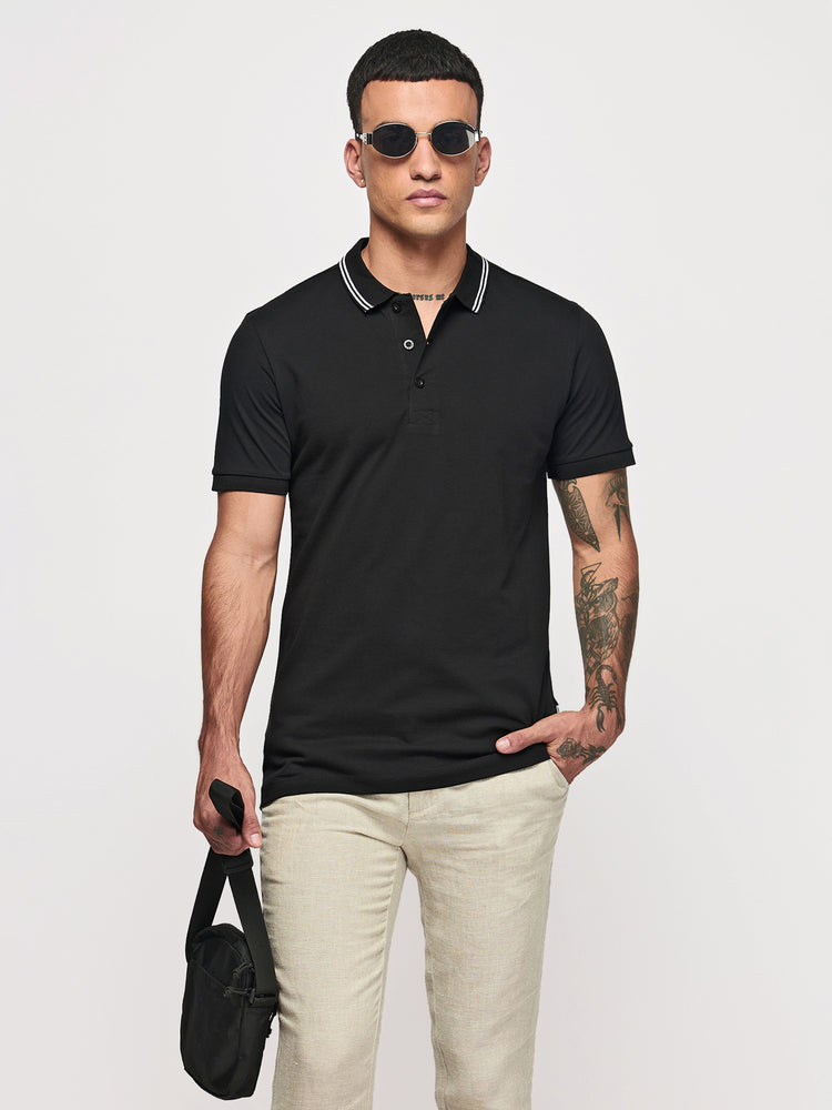 Black Cotton Polo T-Shirts