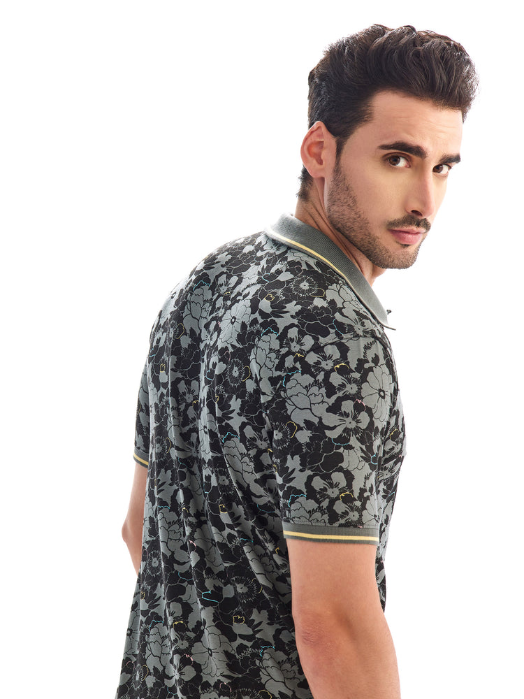 Grey Printed Polo T-Shirt