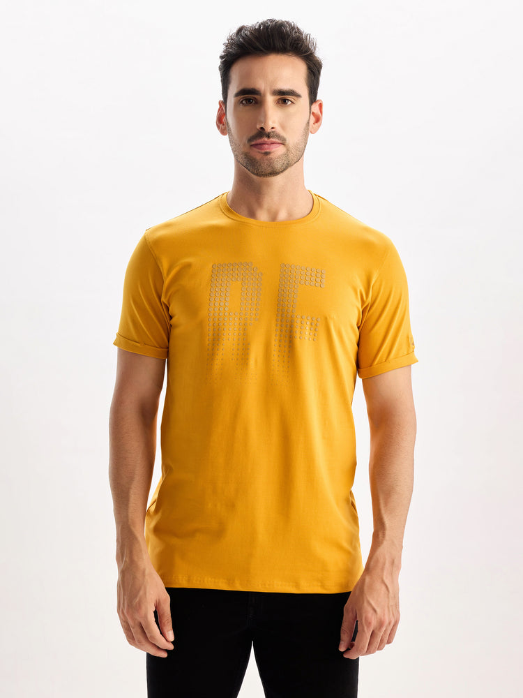 Yellow Cotton Stretch Crew Neck T-Shirt