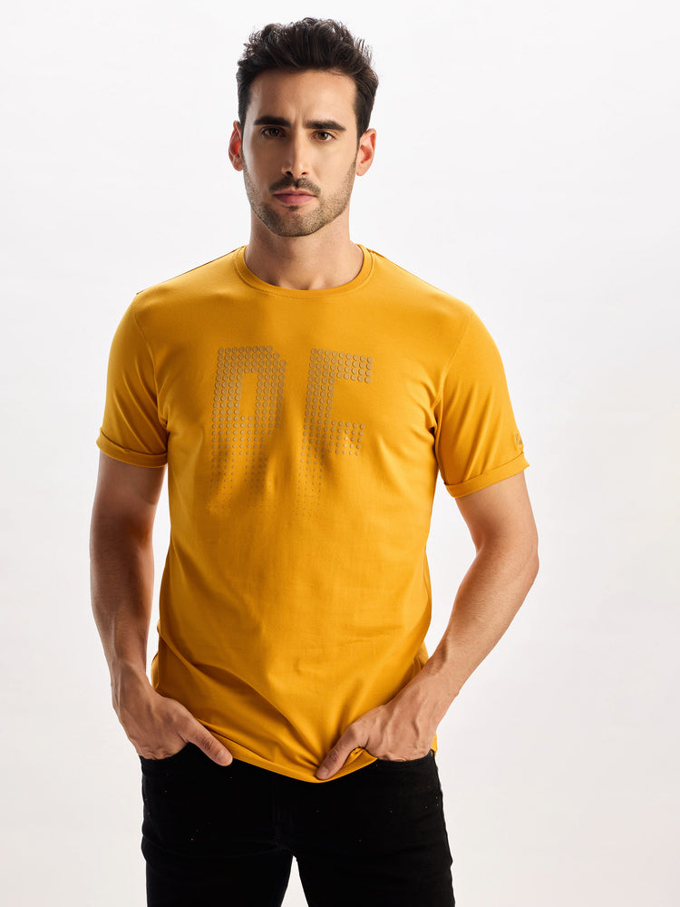 Yellow Cotton Stretch Crew Neck T-Shirt