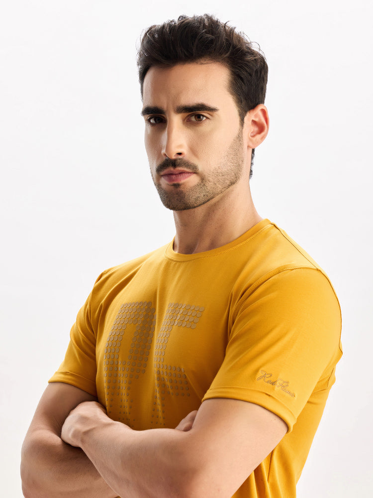 Yellow Cotton Stretch Crew Neck T-Shirt