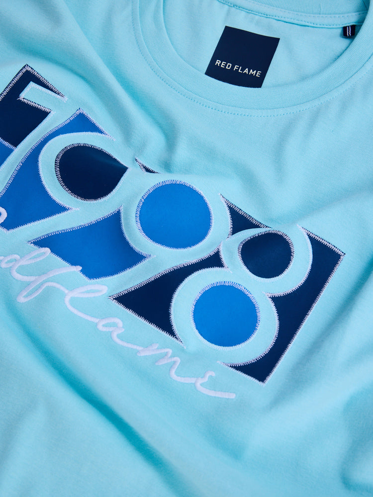 Blue Peach Chest Print Knits T-Shirt