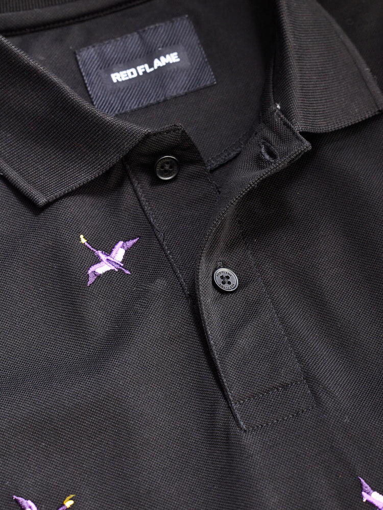 Black Print Polo T-Shirt