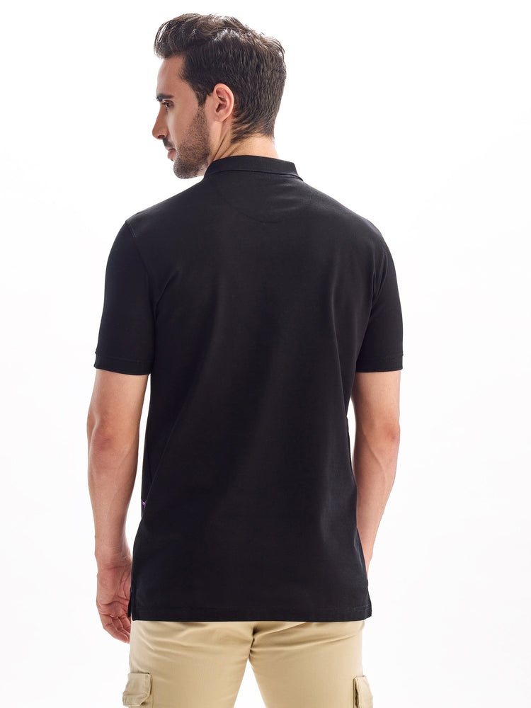 Black Print Polo T-Shirt
