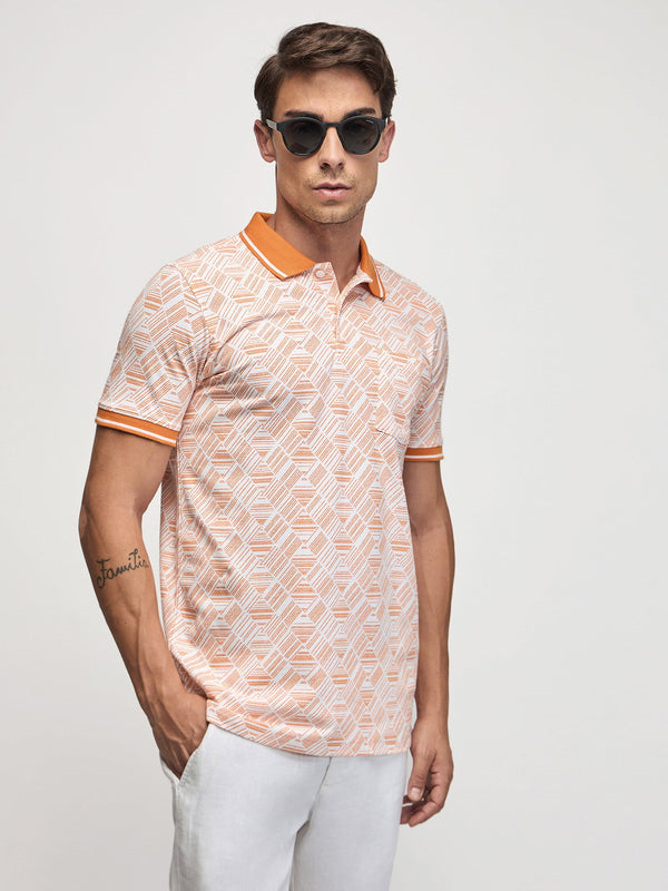 Geometric Print Polo With Pocket