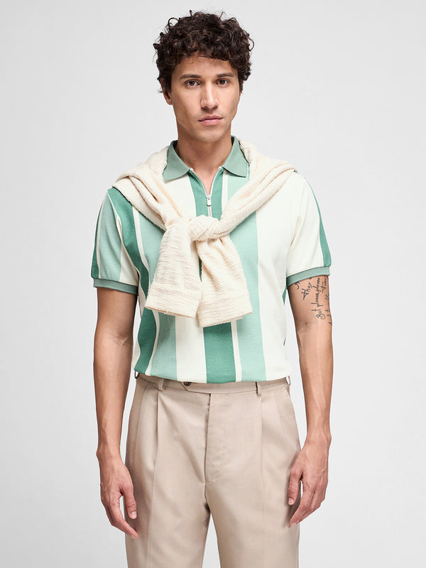 Striped Zip Polo