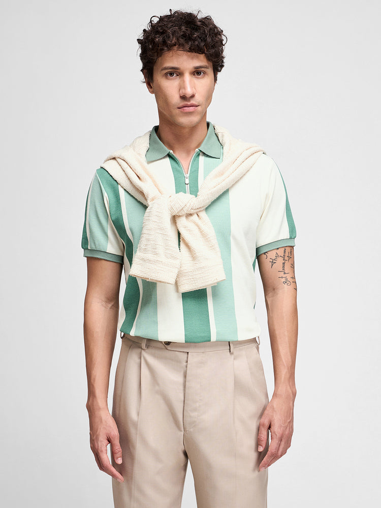 Striped Zip Polo