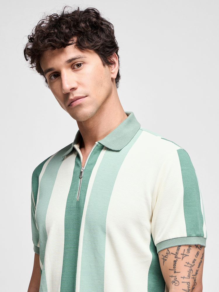 Striped Zip Polo