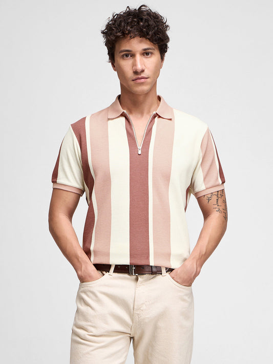 Striped Zip Polo