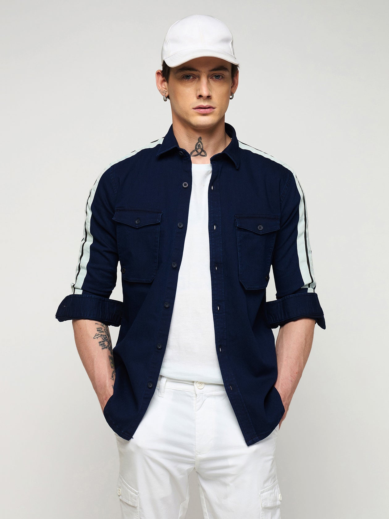 Buy Double Pocket Stretch Denim Shirt for Men Online Red Flame