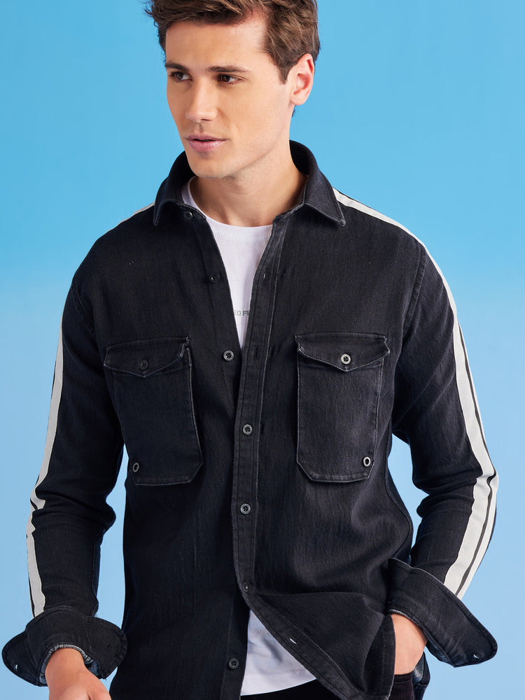 Double Pocket Stretch Denim Shirt