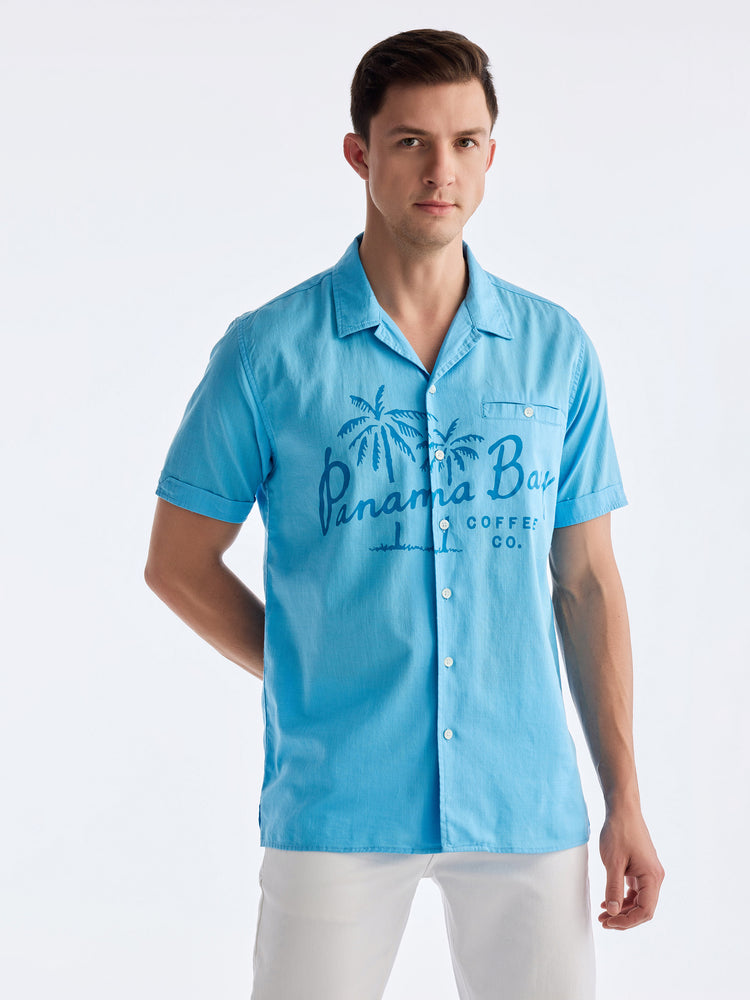Blue Chest Print Urban Shirt