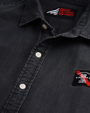 Buy Chest Logo Silky Denim Shirt for Men Online Red Flame