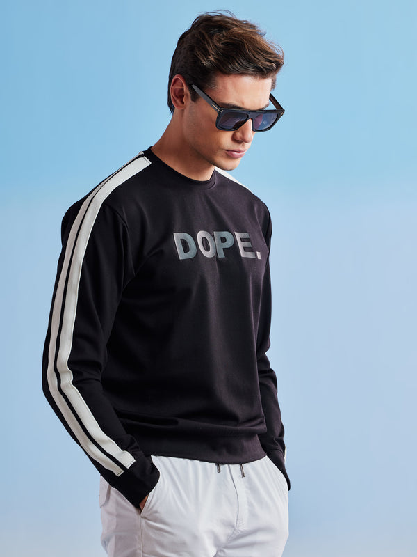 Black Chest Print Stretch Sweatshirt