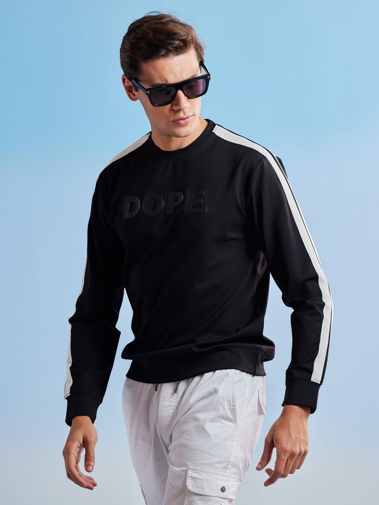 Black Chest Print Stretch Sweatshirt