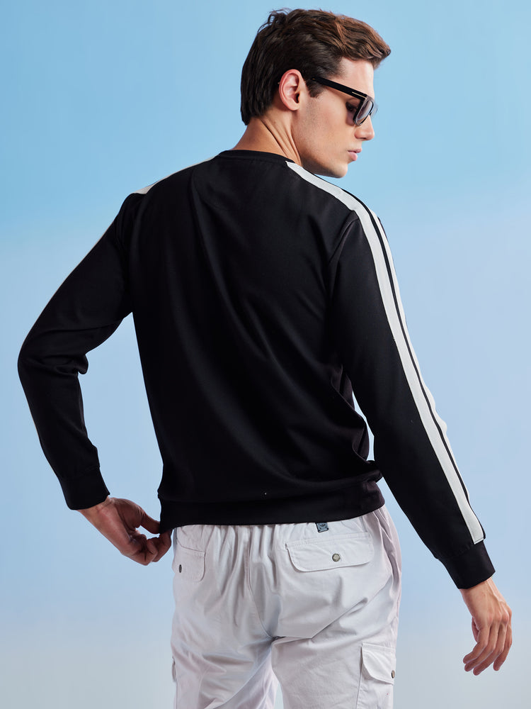 Black Chest Print Stretch Sweatshirt