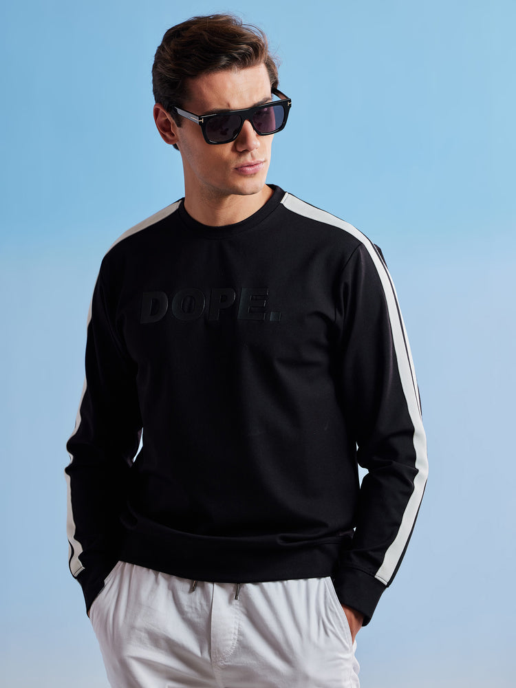 Black Chest Print Stretch Sweatshirt
