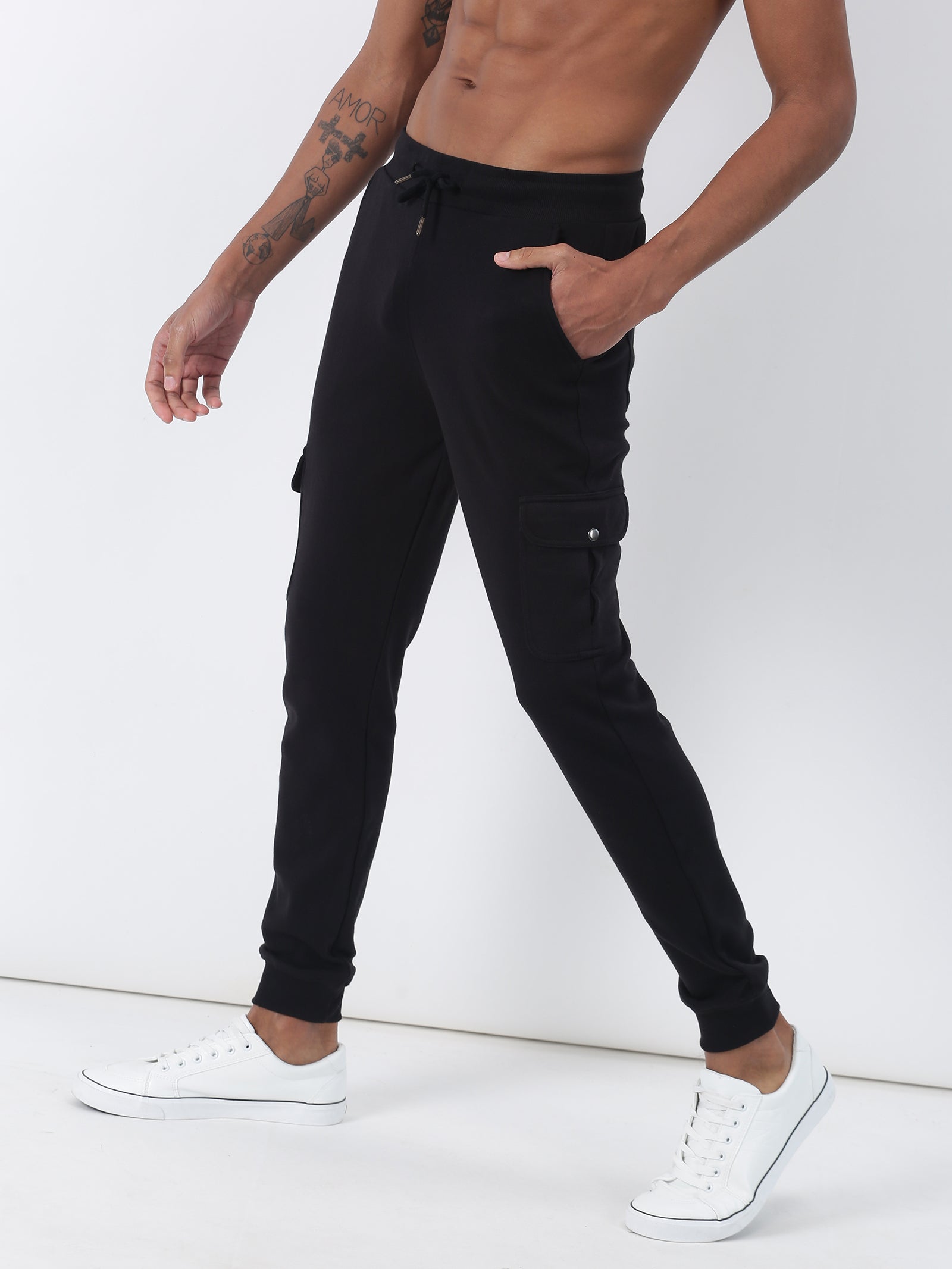 Black Solid Cargo Jogger