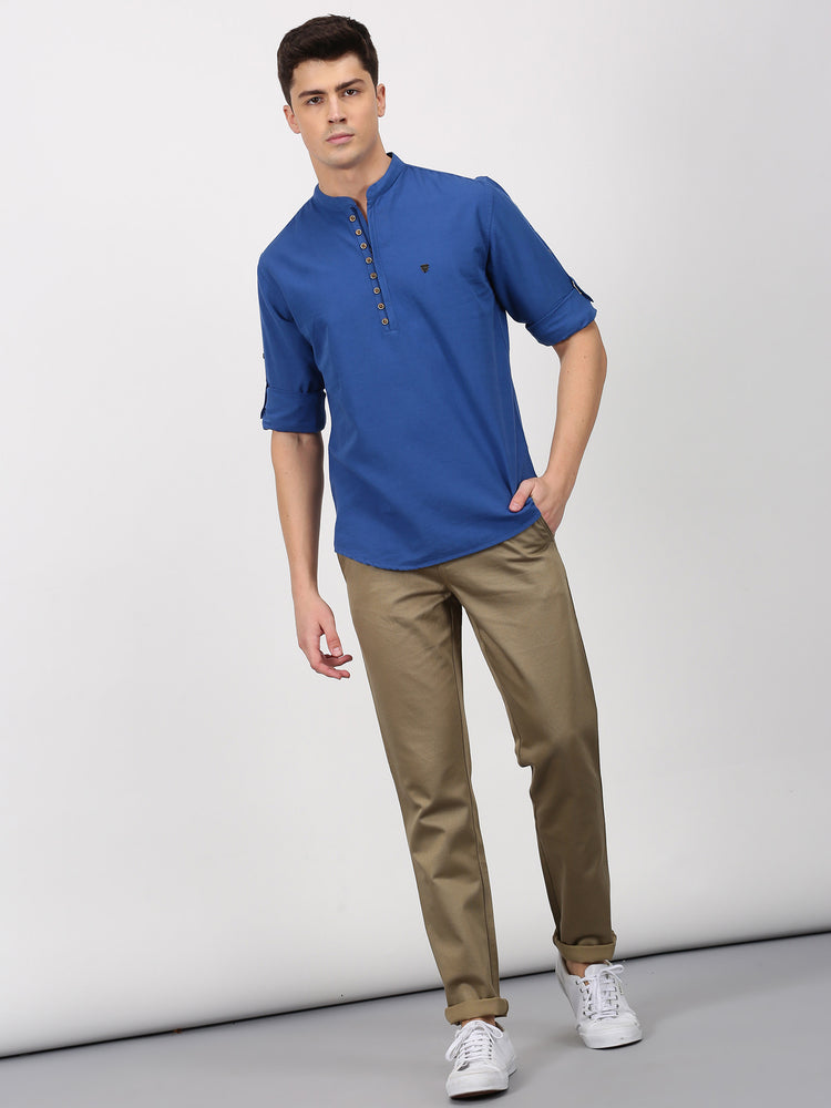 Royal Blue Solid Long Sleeve Casual kurta