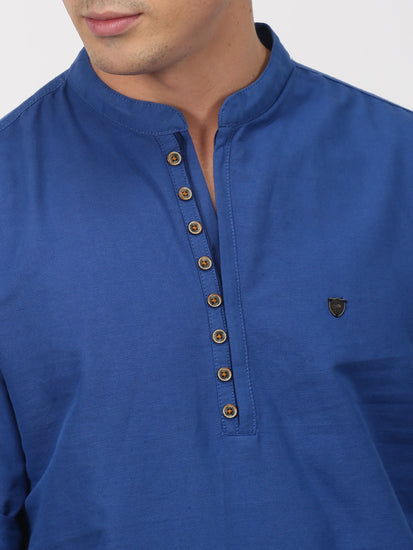 Royal Blue Solid Long Sleeve Casual kurta