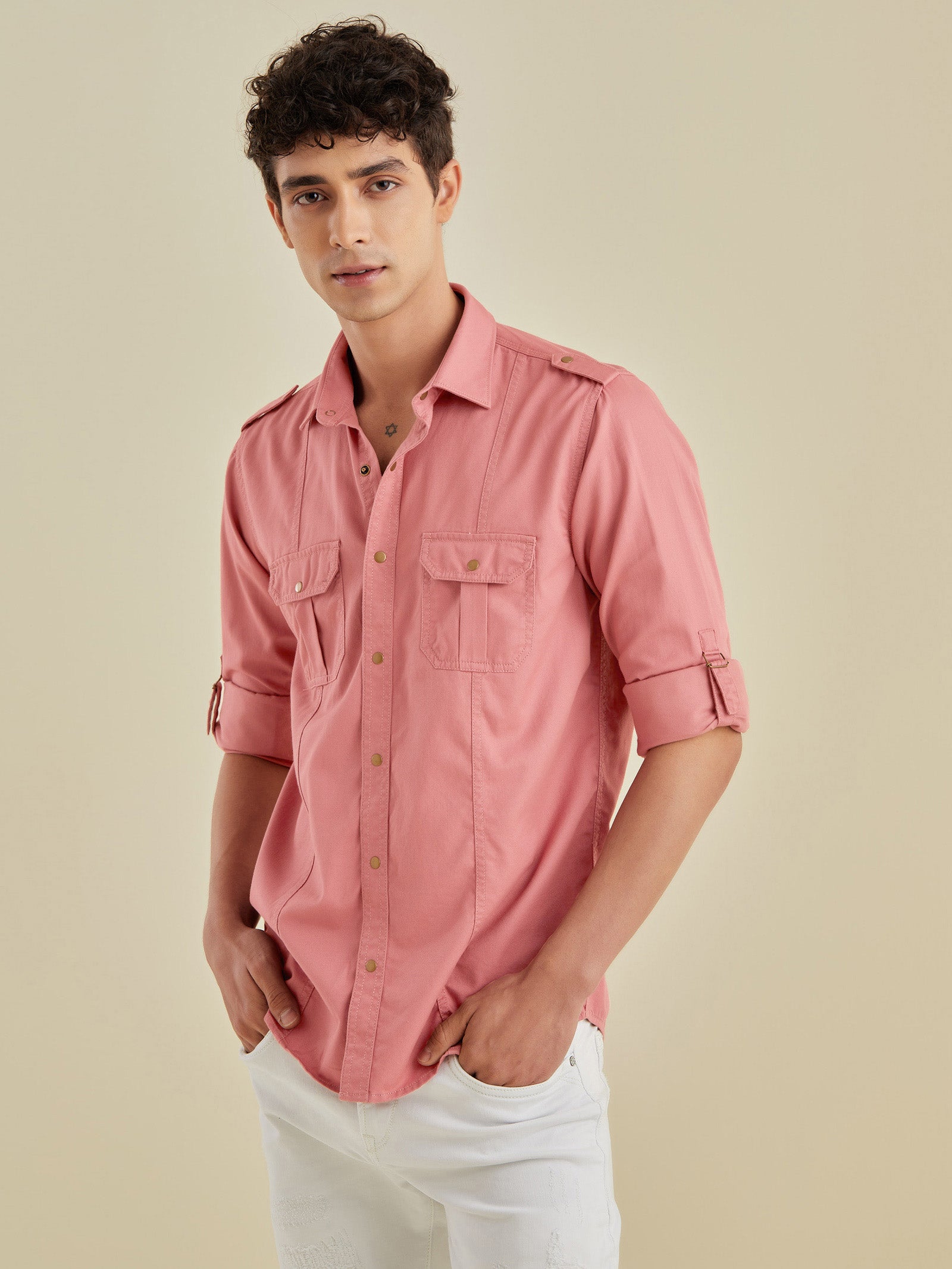 Rose Pink Twill Cargo Shirt