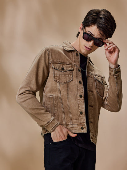 Khaki Solid Denim Jacket