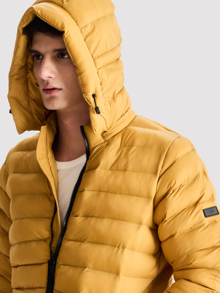 Yellow Hooded Puffer Jacket