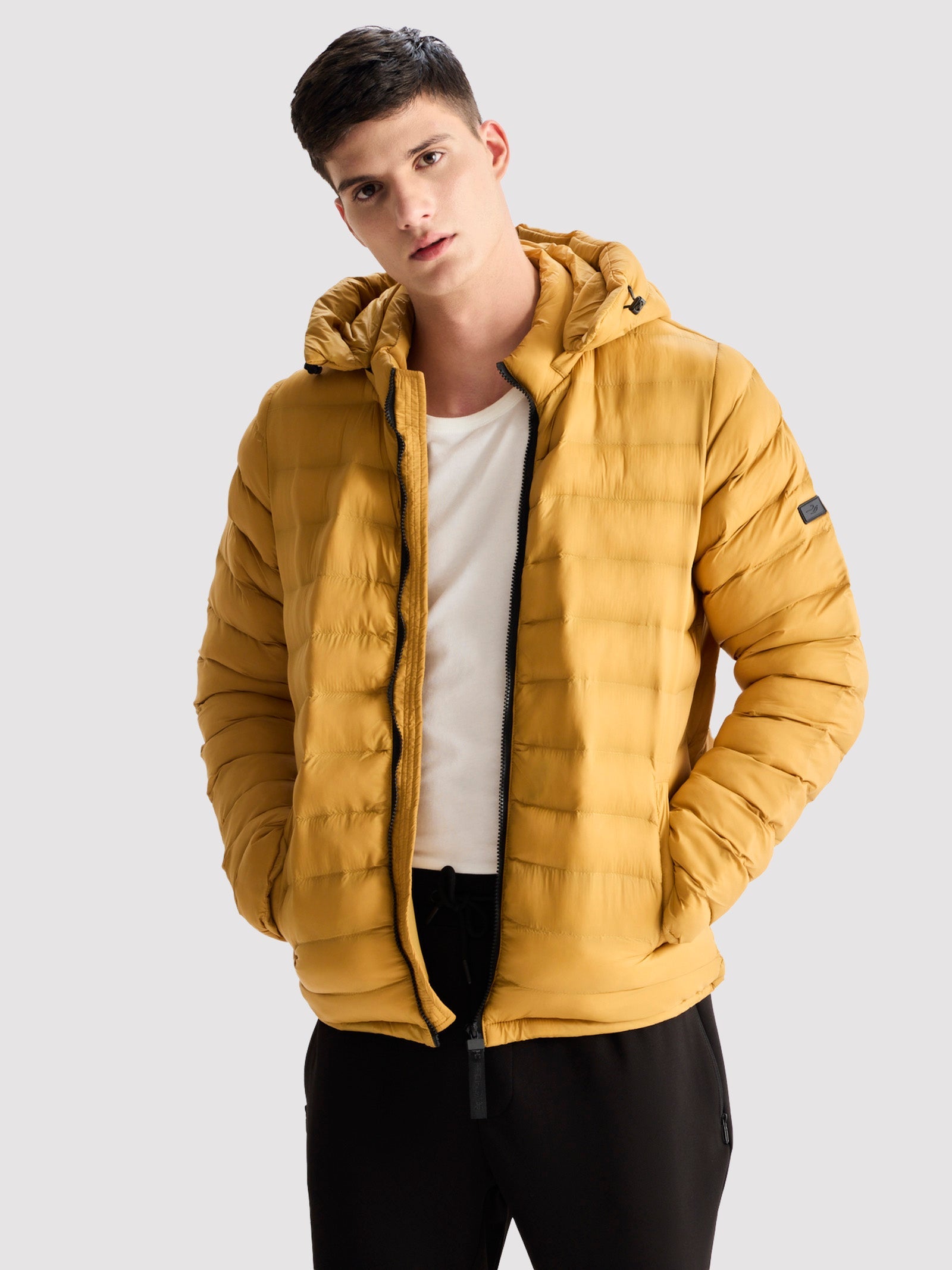 Yellow Hooded Puffer Jacket