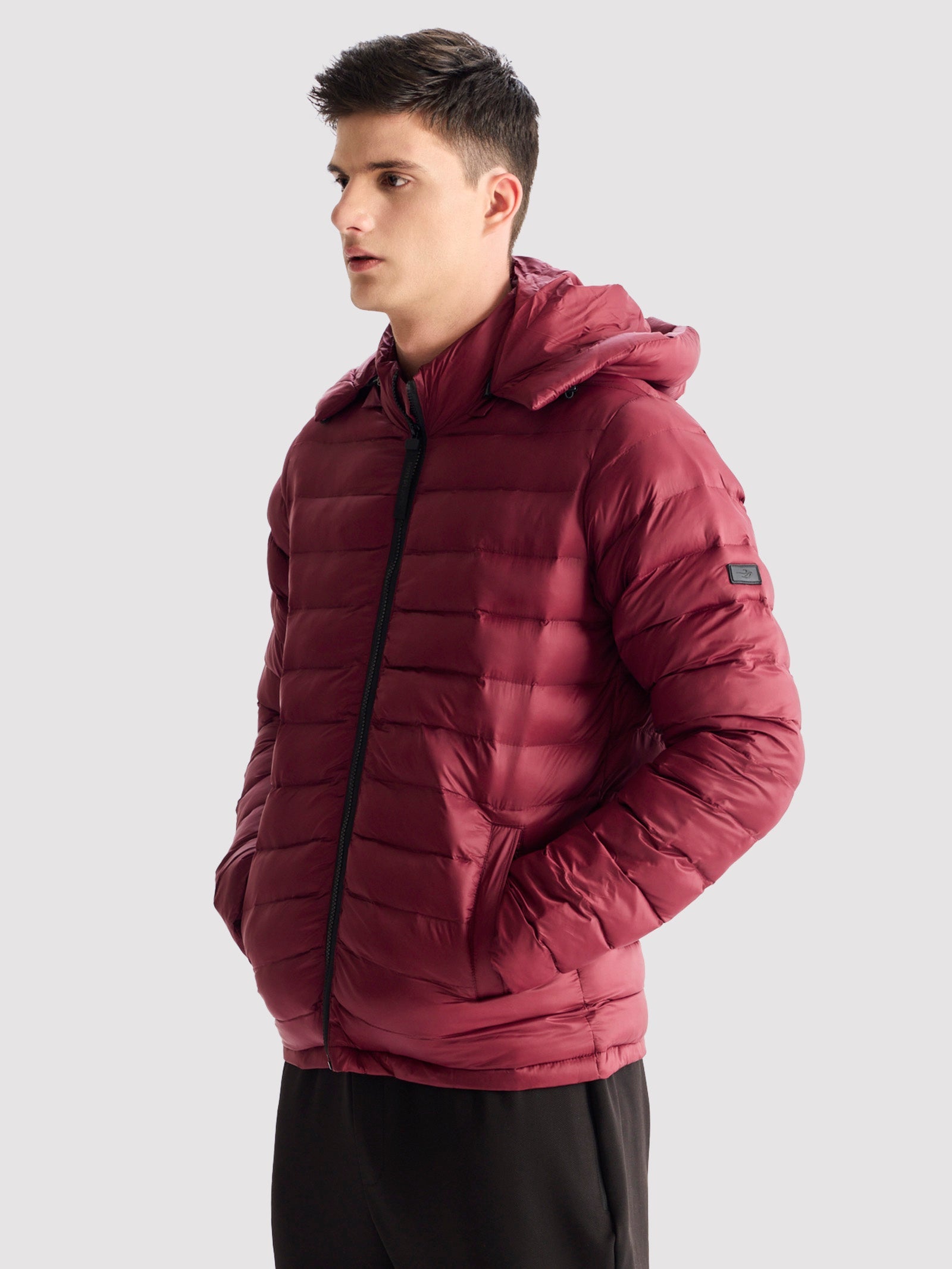 Maroon Hooded Puffer Jacket