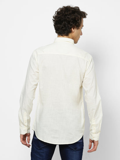 Cream Solid Casual Shirt