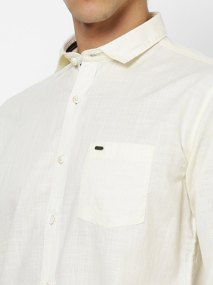 Cream Solid Casual Shirt