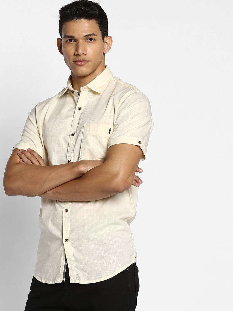 Cream Solid Casual Shirt