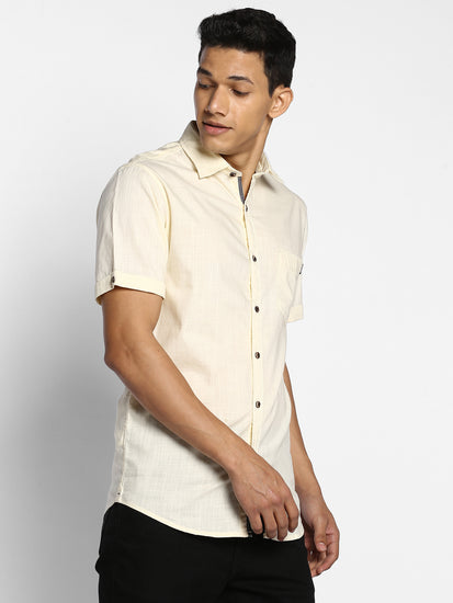 Cream Solid Casual Shirt