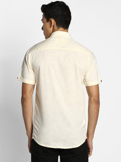 Cream Solid Casual Shirt