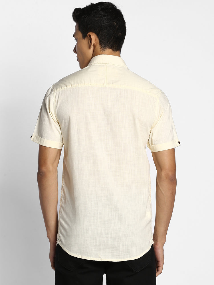 Cream Solid Casual Shirt