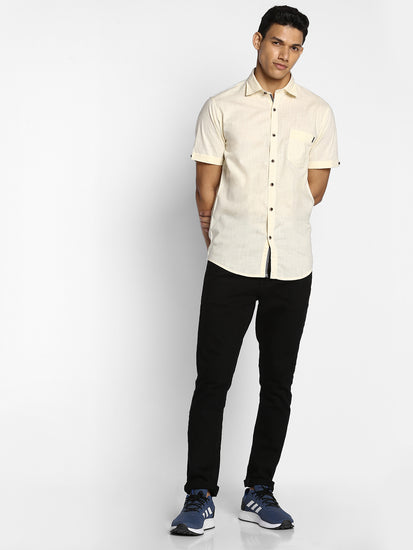 Cream Solid Casual Shirt