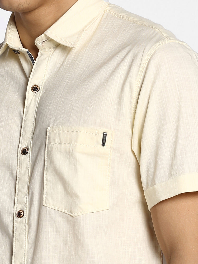 Cream Solid Casual Shirt