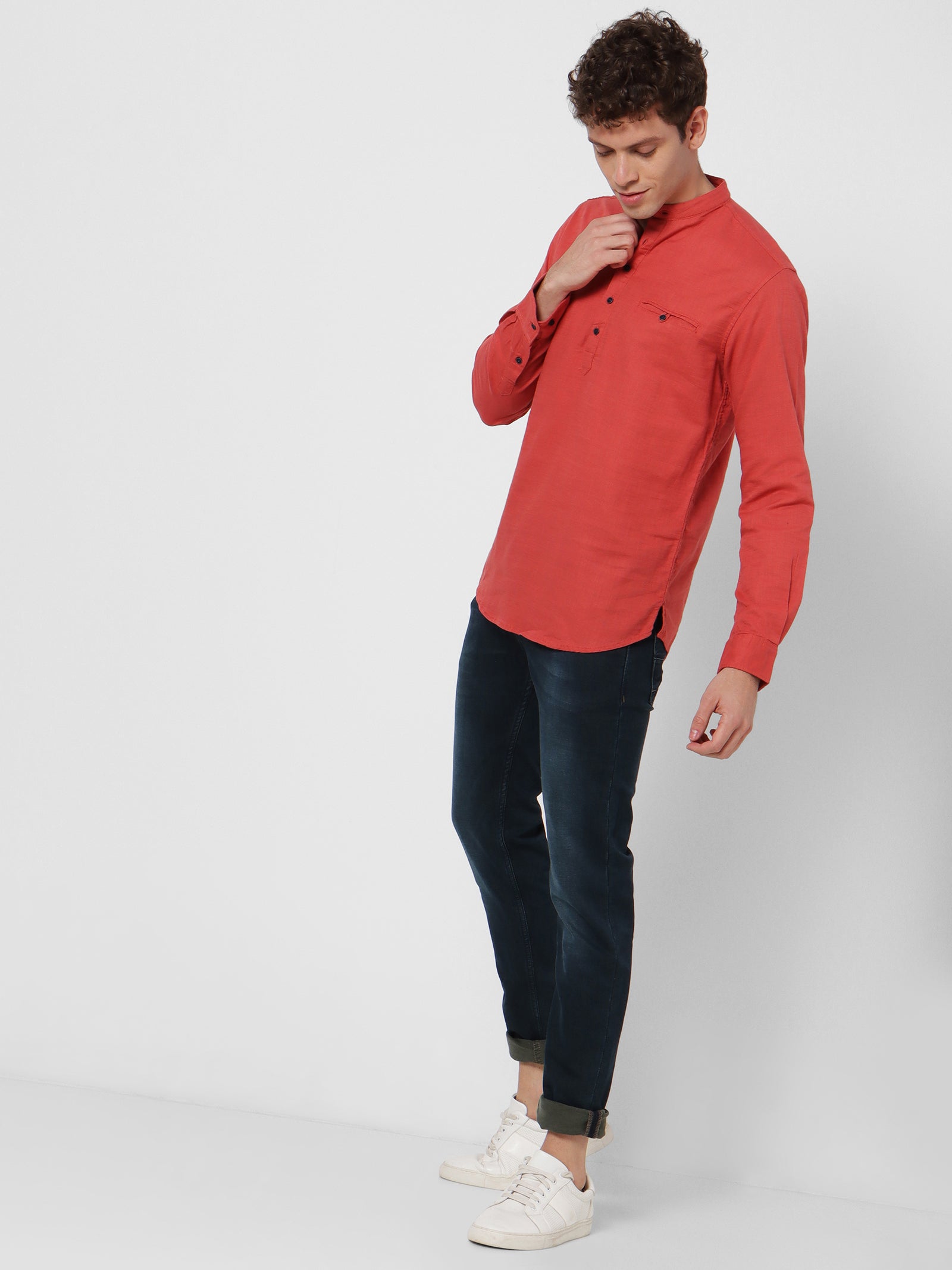 Red Solid Casual Kurta